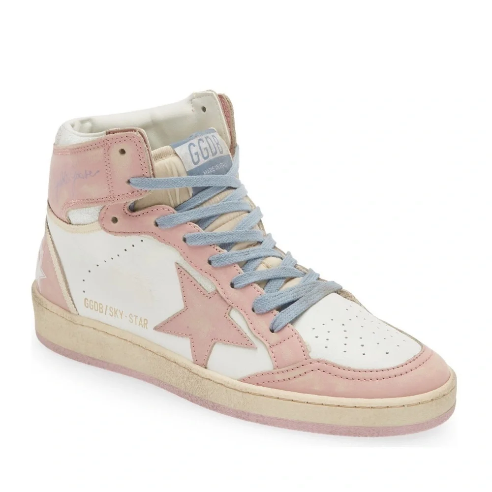 New Golden Goose Sky Star High Top Pink/White Sneakers Size 42